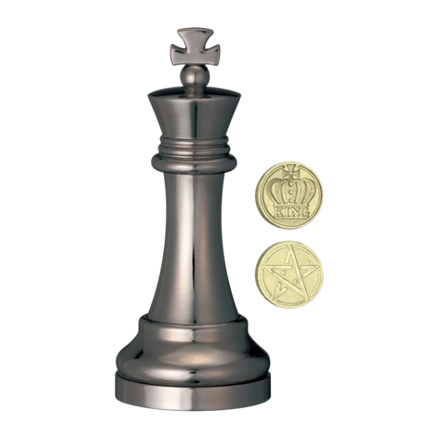 3D breinbreker puzzel van een schaak koning (smoked black) met verborgen munt.