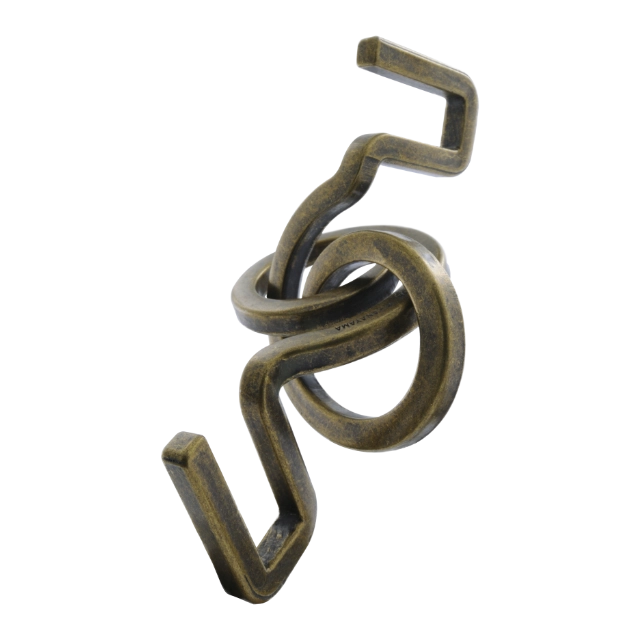 De Huzzle Cast Hook is een metalen 3D breinbreker puzzel met een complexe, haakvormige structuur en uitdagend ontwerp.