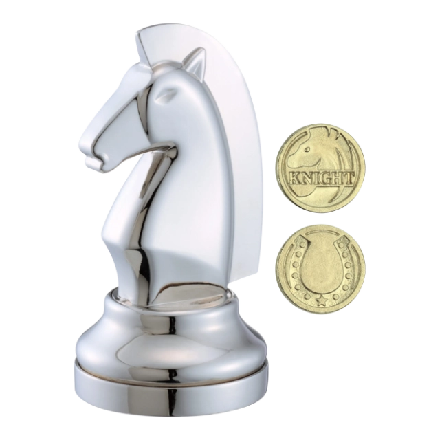 3D breinbreker puzzel van een schaak paard (zilver kleur) met verborgen munt.