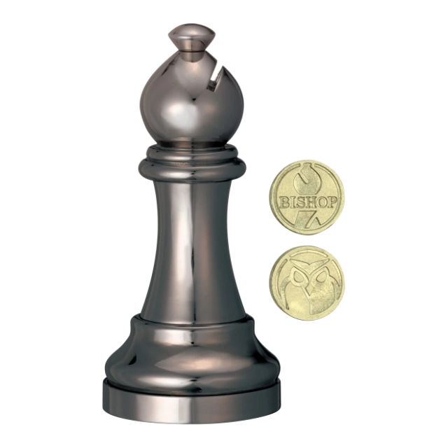 3D breinbreker puzzel van een schaak loper (smoked black) met verborgen munt.