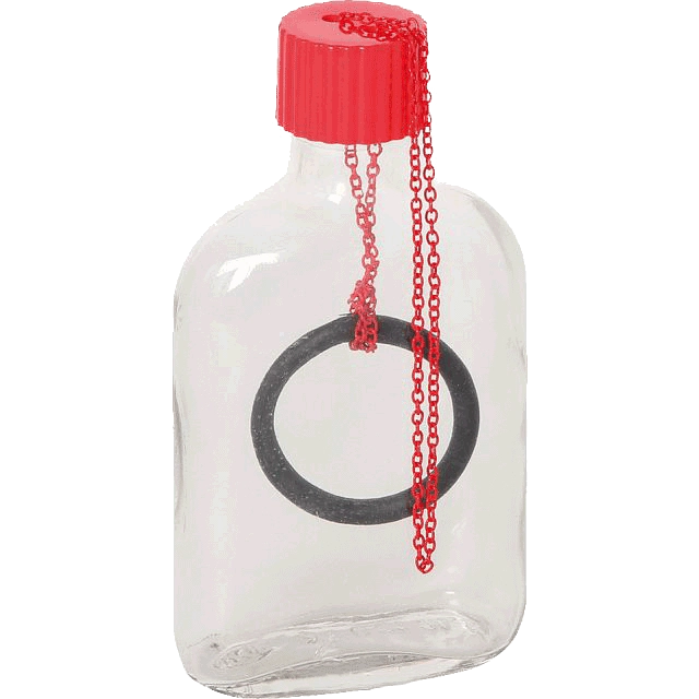 3D breinbreker puzzel genaamd "The Chain Gang", glazen fles met metaalachtige schakels die in elkaar verstrengeld zijn voor een complexe uitdaging.