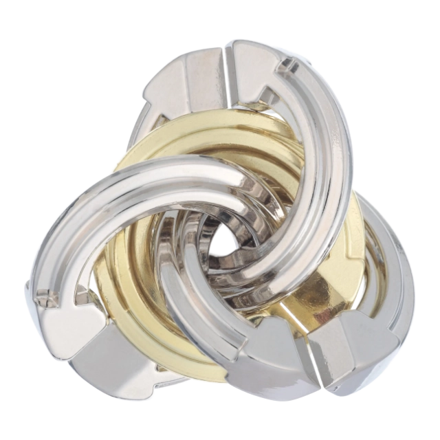 De Huzzle Cast Cyclone is een metalen 3D puzzel in de vorm van een spiraal met ingewikkelde windingen en verschillende draaiende onderdelen.