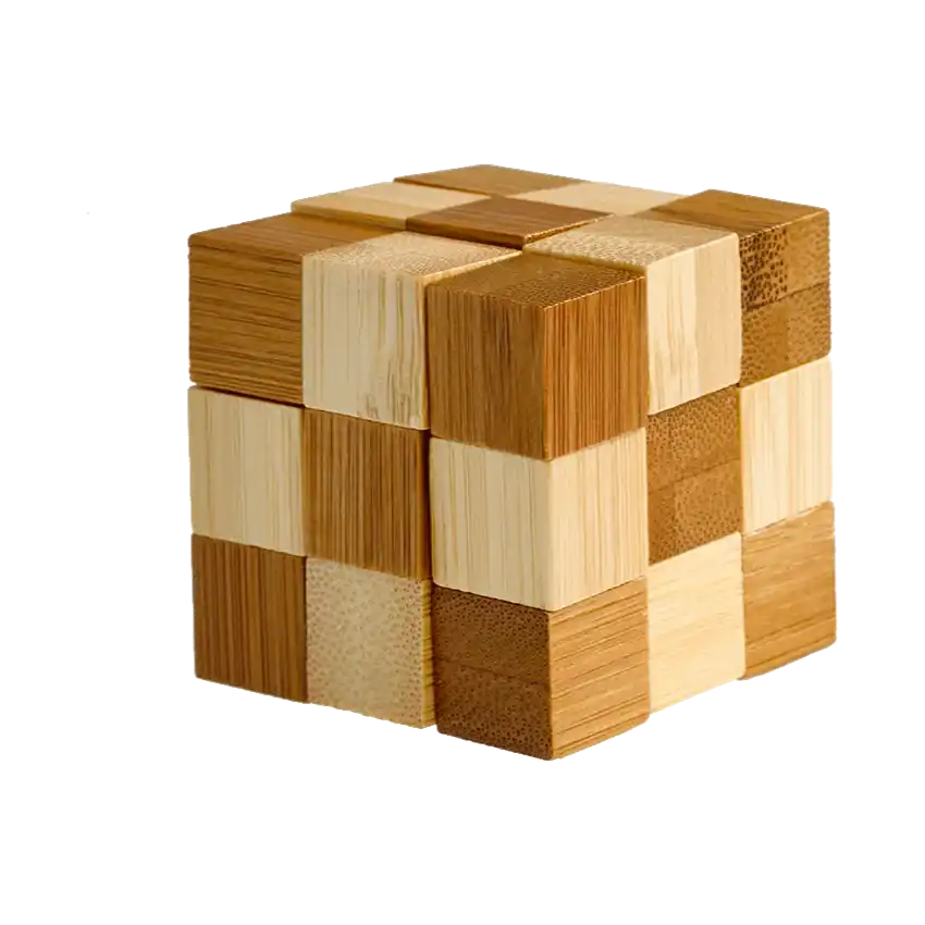 3D breinbreker puzzel "Bamboo Snake Cubes" met houten kubussen die flexibel in een slangvorm kunnen worden gebogen, uitdagend en boeiend.