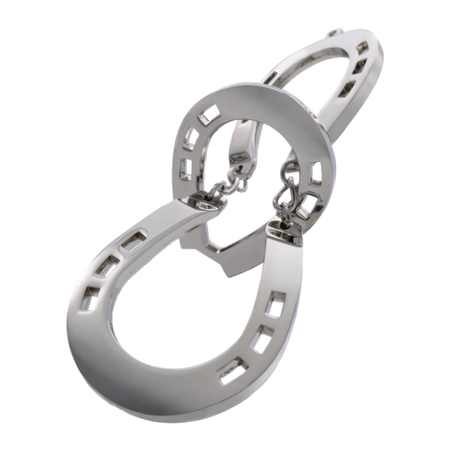 3D breinbreker puzzel Huzzle Cast Horse, met een ingewikkeld metalen ontwerp in de vorm van een hoefijzer, dat draait en vergrendelt voor een uitdagende puzzel.