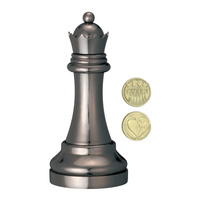 3D breinbreker puzzel van een schaak koningin (smoked black) met verborgen munt.