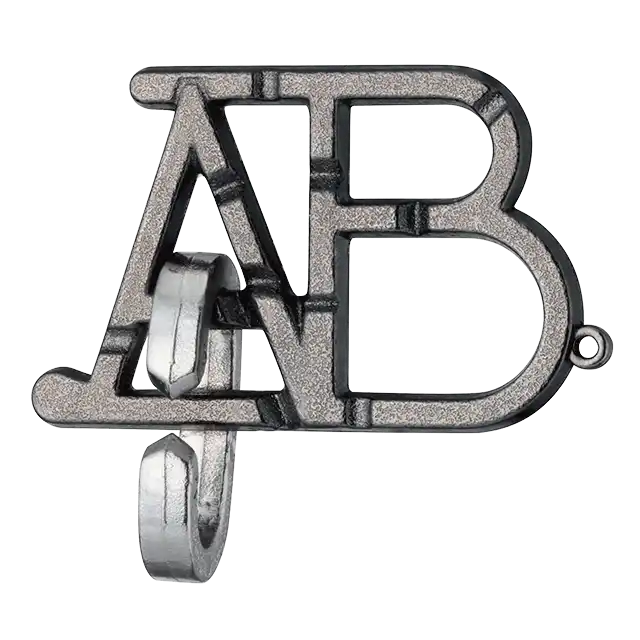 3D breinbreker puzzel Huzzle Cast ABC, met een uitdagend, metalen ontwerp in de vorm van letters die draaien en vergrendelen voor complexe puzzeloplossing.