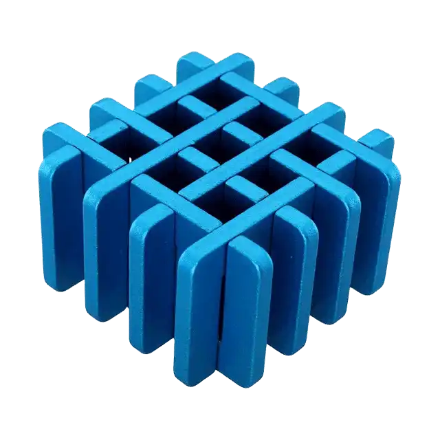 De Lattice 3D breinbreker heeft een ingewikkeld, geometrisch patroon van metalen stukken die op een uitdagende manier in elkaar passen.